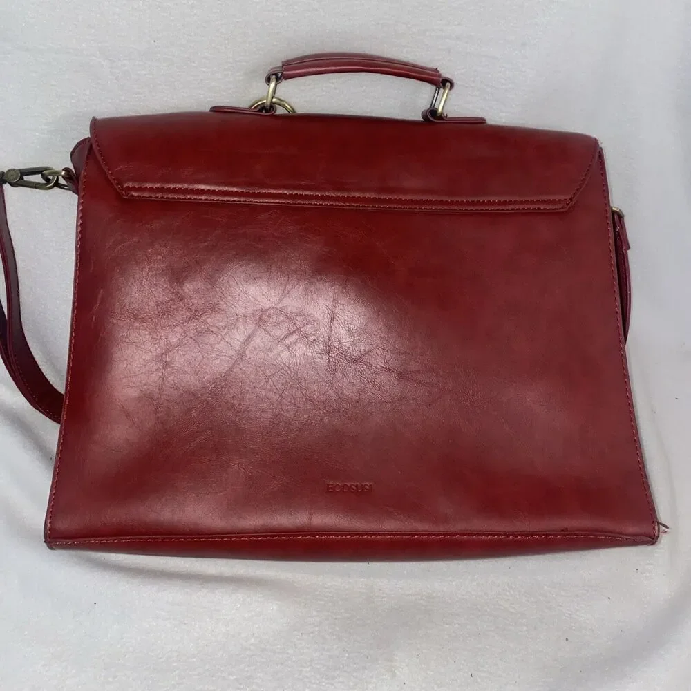 Ecosusi Vegan Leather Briefcase Padded Laptop Messenger purse Bag Red Office